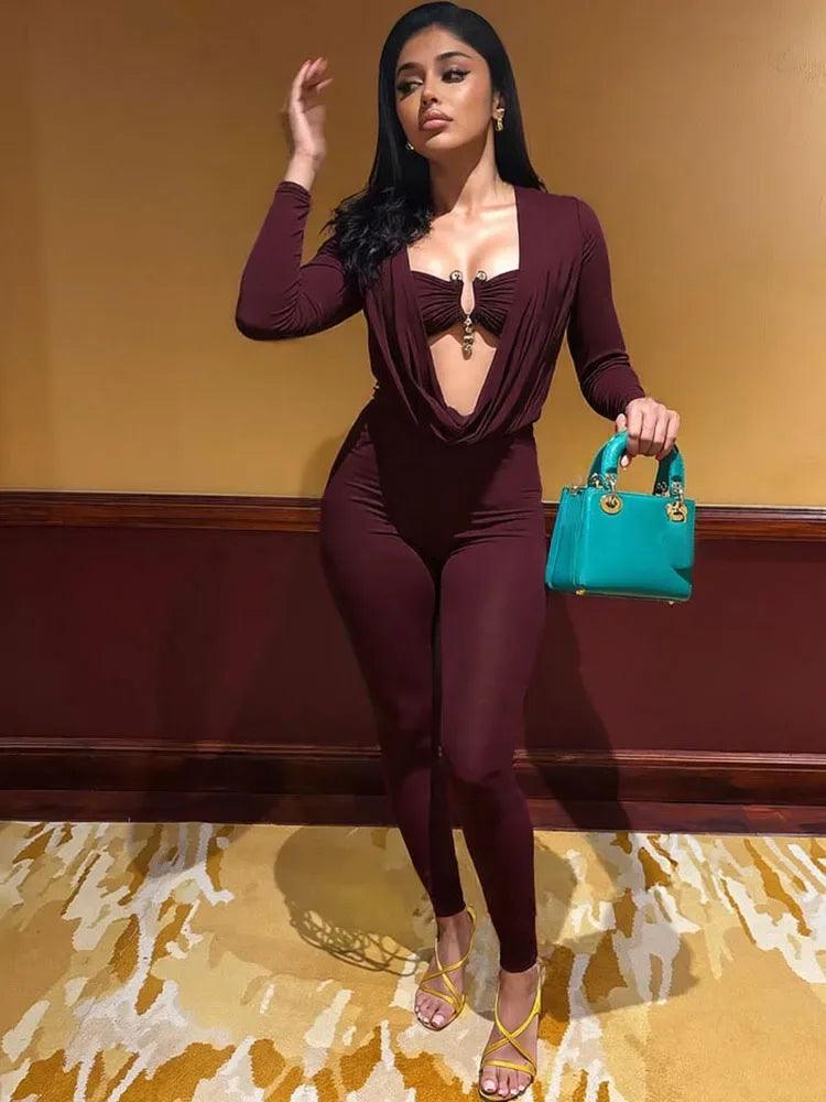 Sisterlinda Slim Sexy Neck Jumpsuit for Women - Dazzling Beauty Solution
