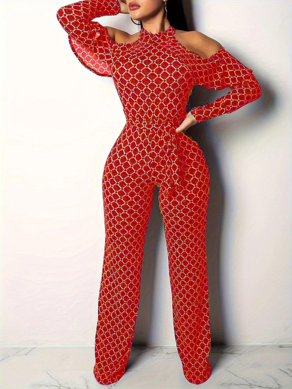 Women's Plaid Off-Shoulder Jumpsuit - Belted Wide Leg Romper