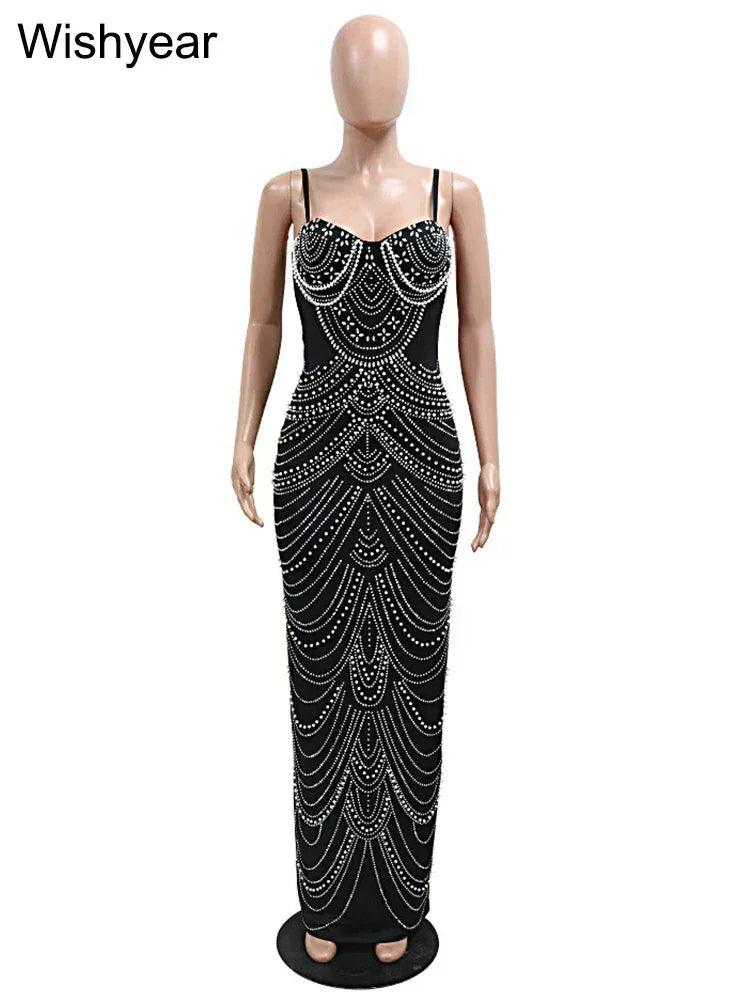 Rhinestone & Pearl Formal Evening Gown – Brown & Black - Dazzling Beauty Solution