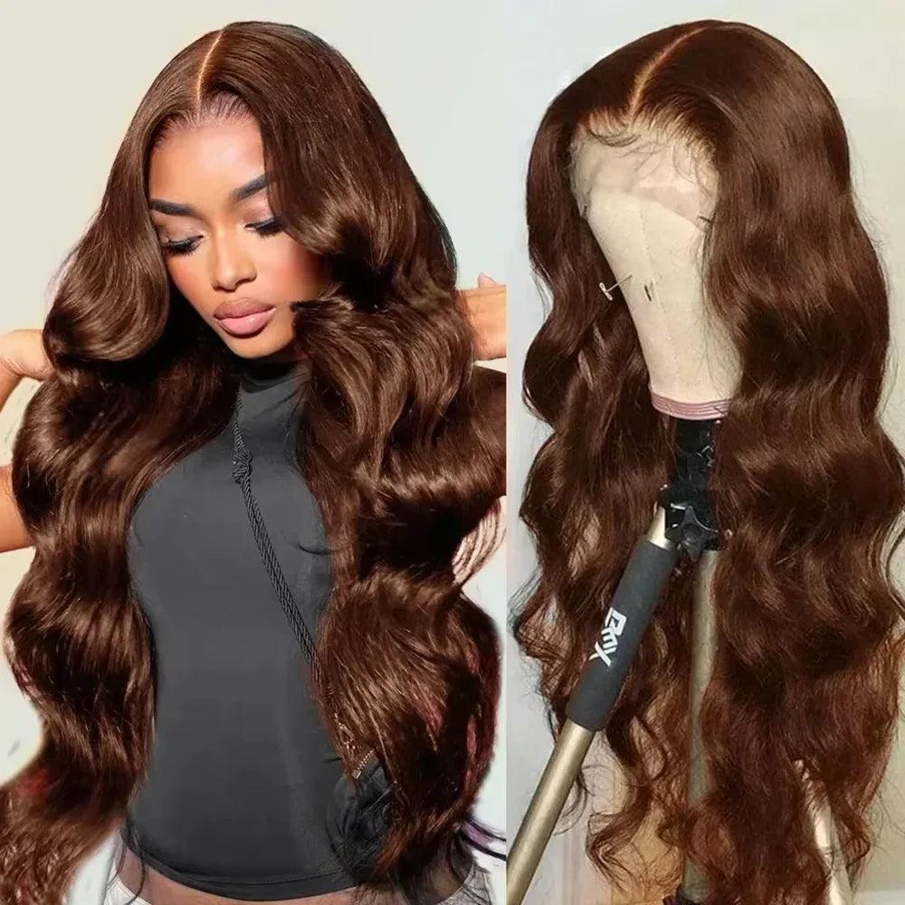 Chocolate Brown Body Wave HD Lace Front Wig – 13x6 Human Hair, 46 Inch - Dazzling Beauty Solution