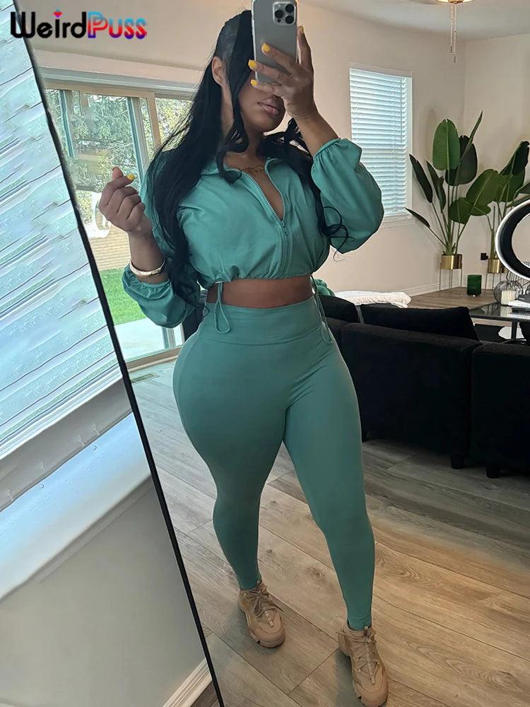 Women's 2-Piece Tracksuit - Zip Jacket & Leggings Set