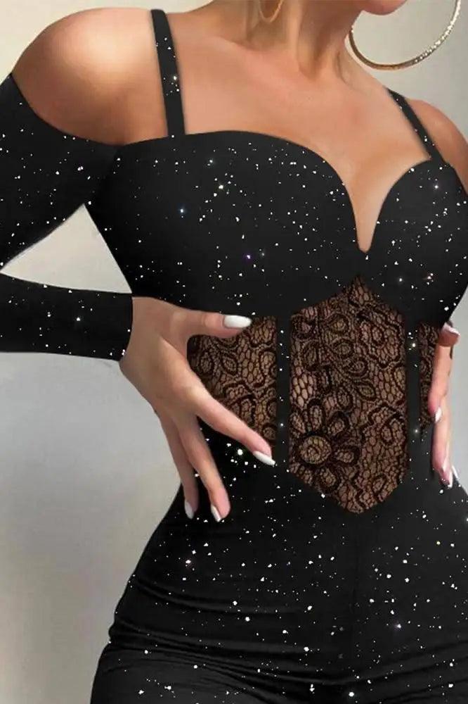 Women's Lace Bodycon Jumpsuit - Sexy Hollow Out One-Piece