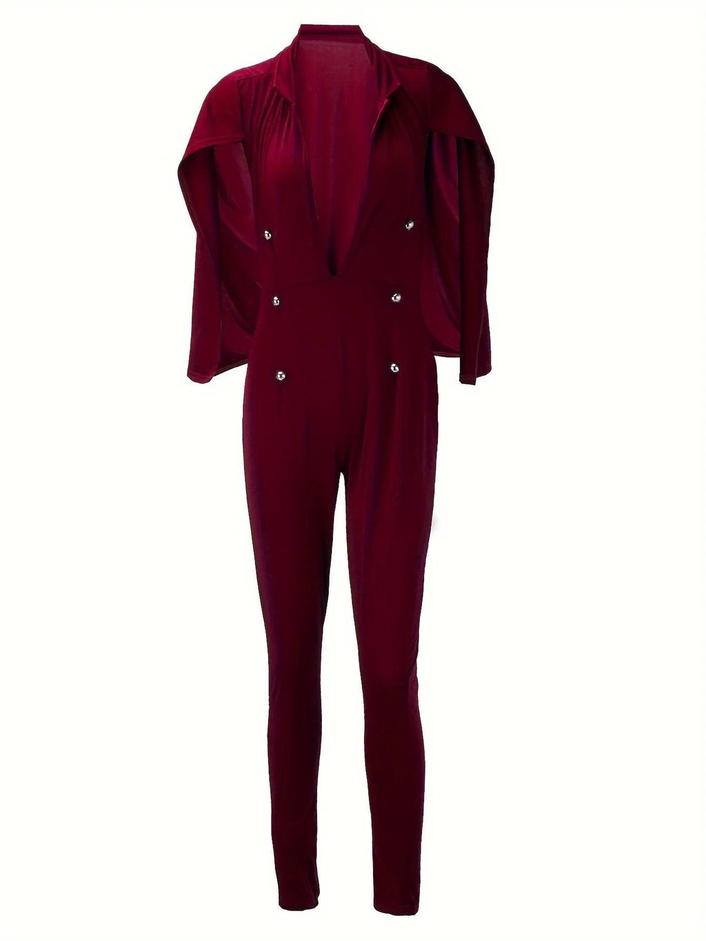 Women's Jumpsuit with Cape - Deep V-Neck Trouser Suit