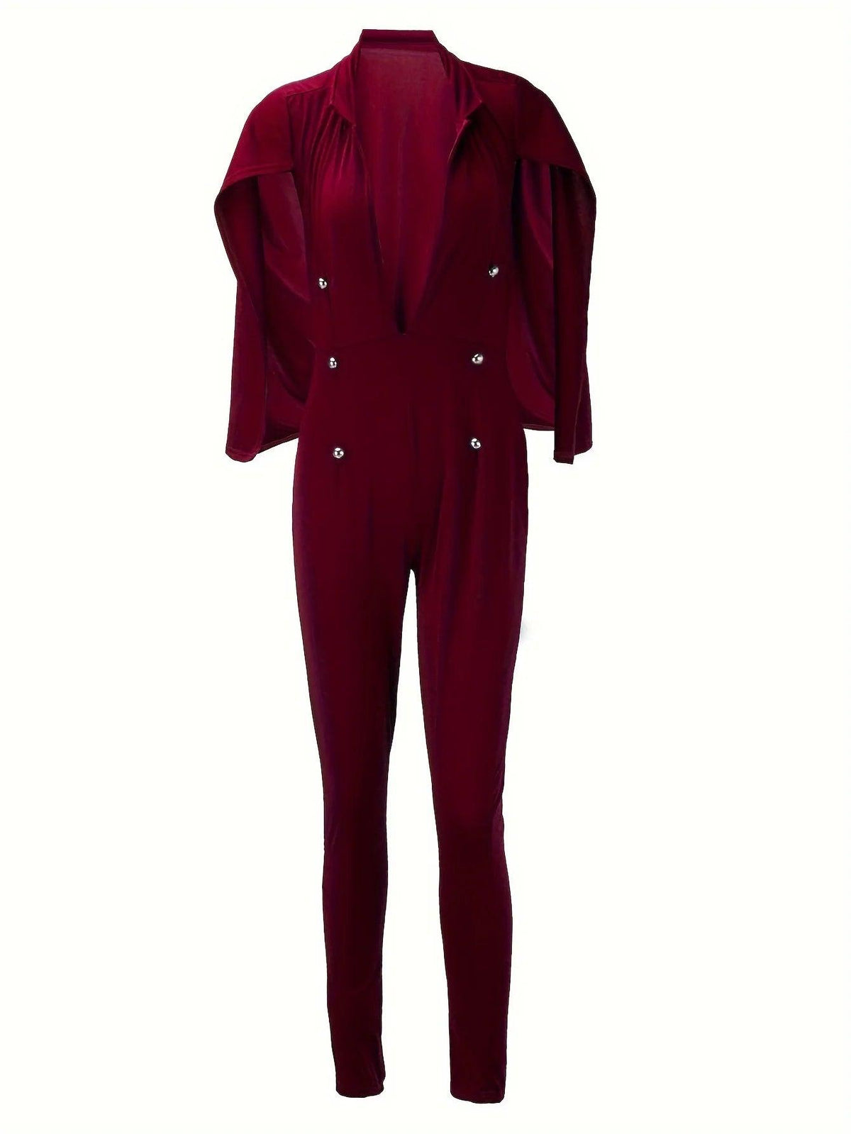 Women's Jumpsuit with Cape - Deep V-Neck Trouser Suit