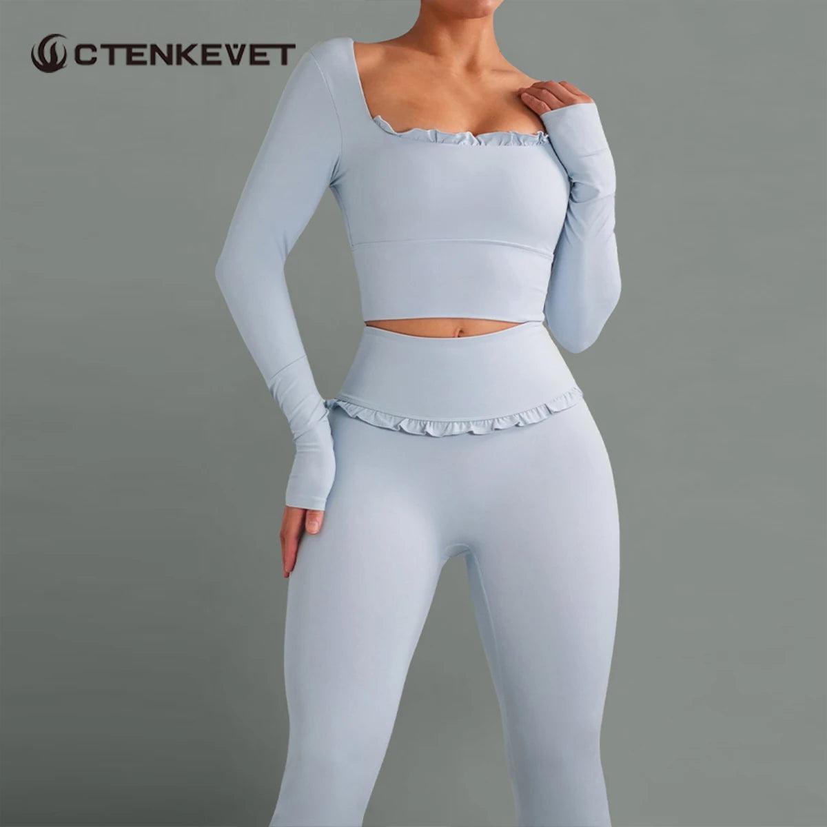 Women's 2-Piece Gym & Yoga Set | Quick-Dry Long Sleeve Top + Leggings | 6 Colors | S–XL