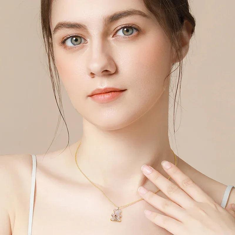 Lovely Bear Pendant Necklace – Golden Titanium Stainless Steel Jewelry for Women - Dazzling Beauty Solution