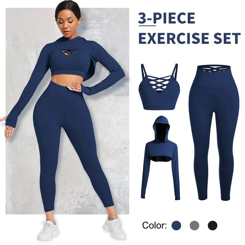 Custom Logo 3-Piece Seamless Fitness Activewear Set – High-Waist Yoga Outfit - Dazzling Beauty Solution
