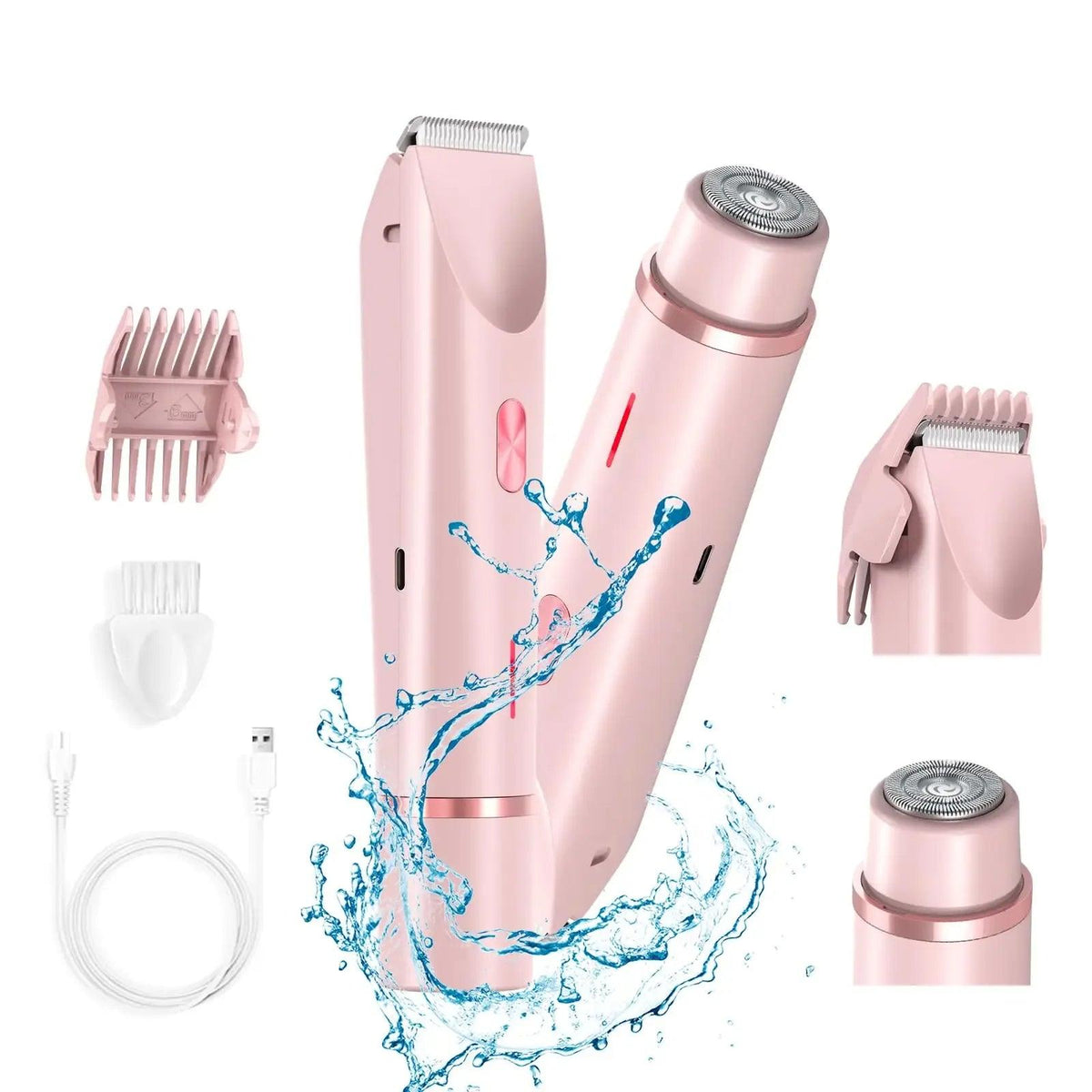 2-in-1 Rechargeable Women’s Electric Shaver – Bikini & Facial Trimmer, Wet/Dry, Low Noise (Type-C, Portable) - Dazzling Beauty Solution