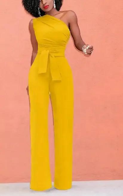 Women's 2-Piece Crop Top & Pants Set - Skew Collar Belted Outfit