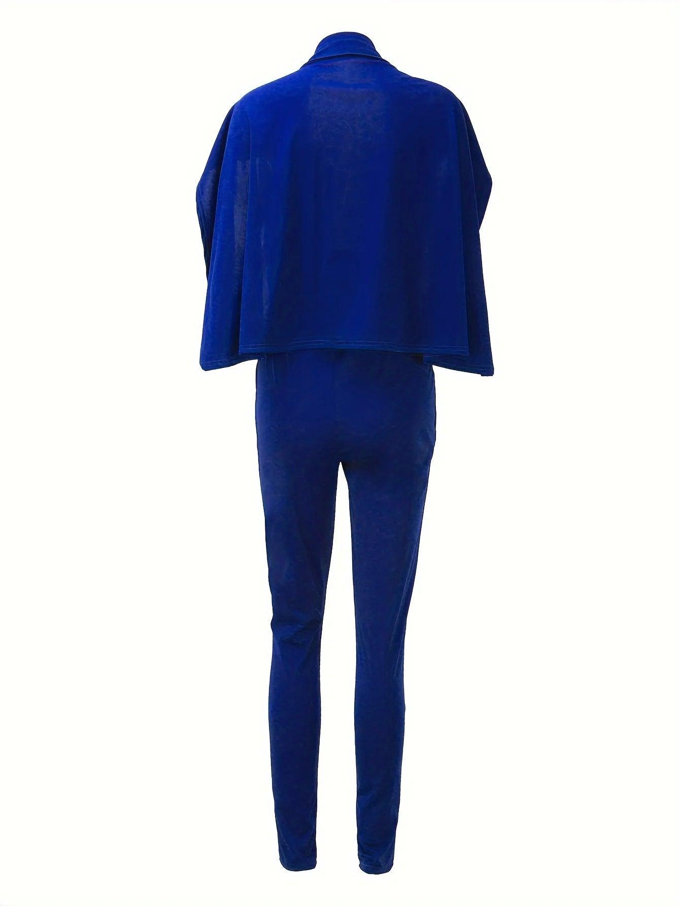 Women's Jumpsuit with Cape - Deep V-Neck Trouser Suit