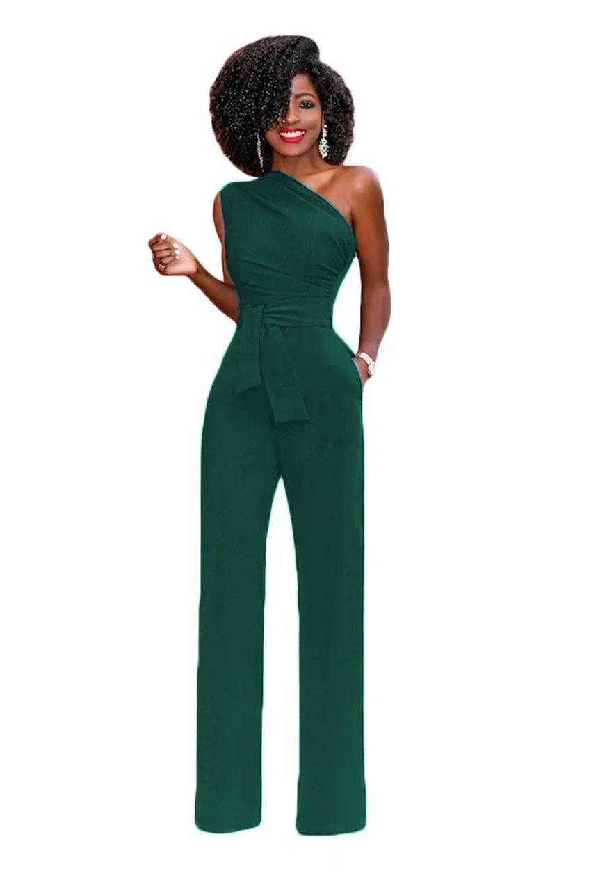 Women's 2-Piece Crop Top & Pants Set - Skew Collar Belted Outfit