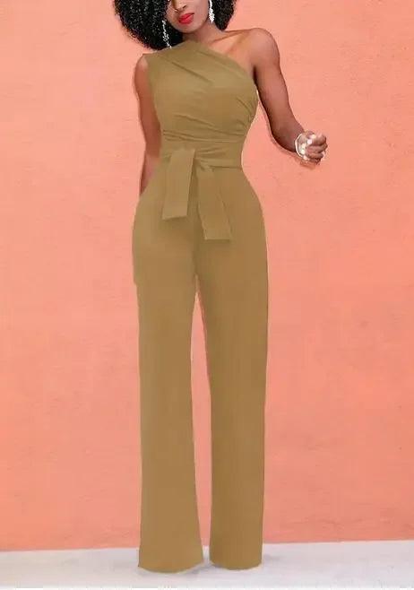 Women's 2-Piece Crop Top & Pants Set - Skew Collar Belted Outfit
