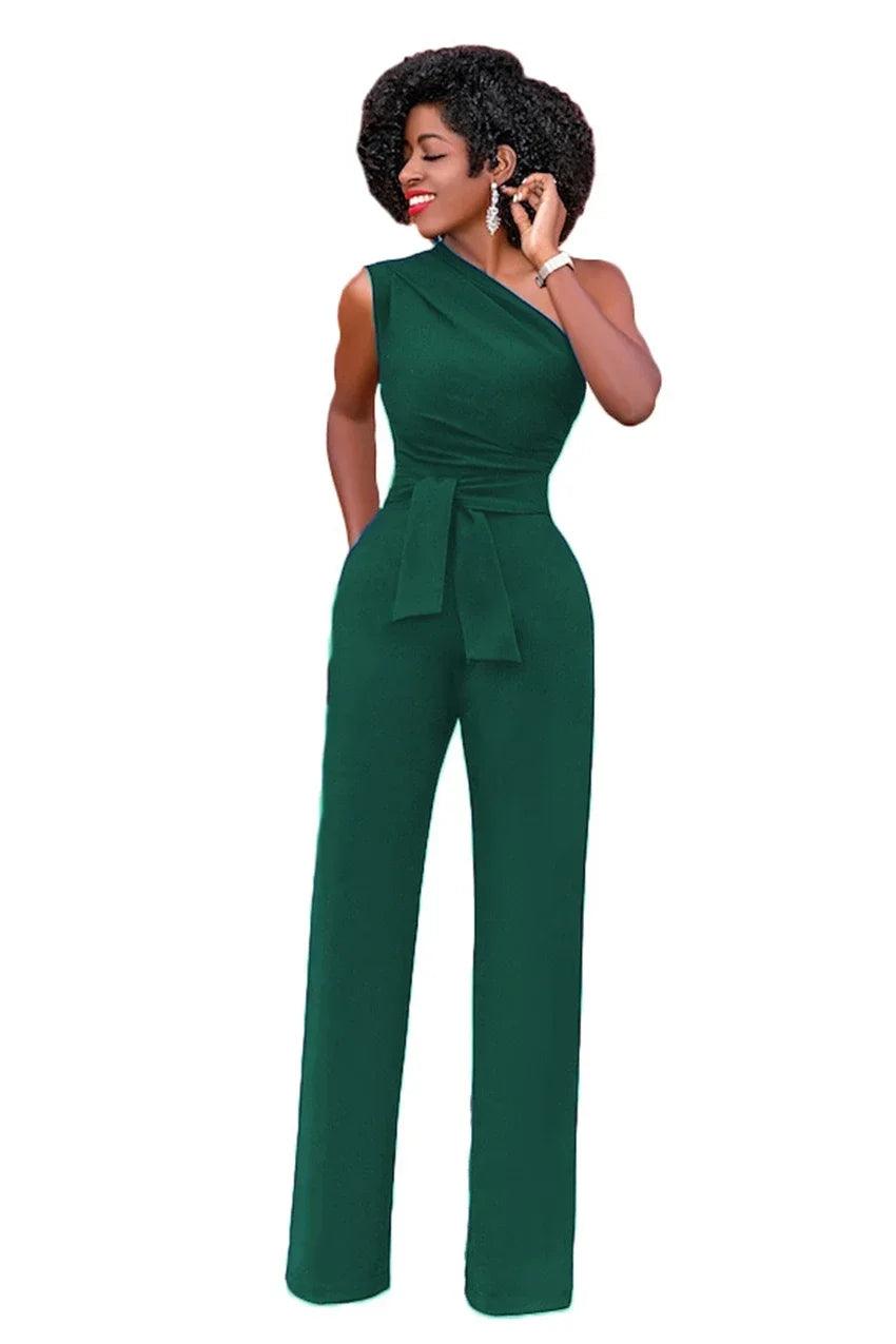 Women's 2-Piece Crop Top & Pants Set - Skew Collar Belted Outfit