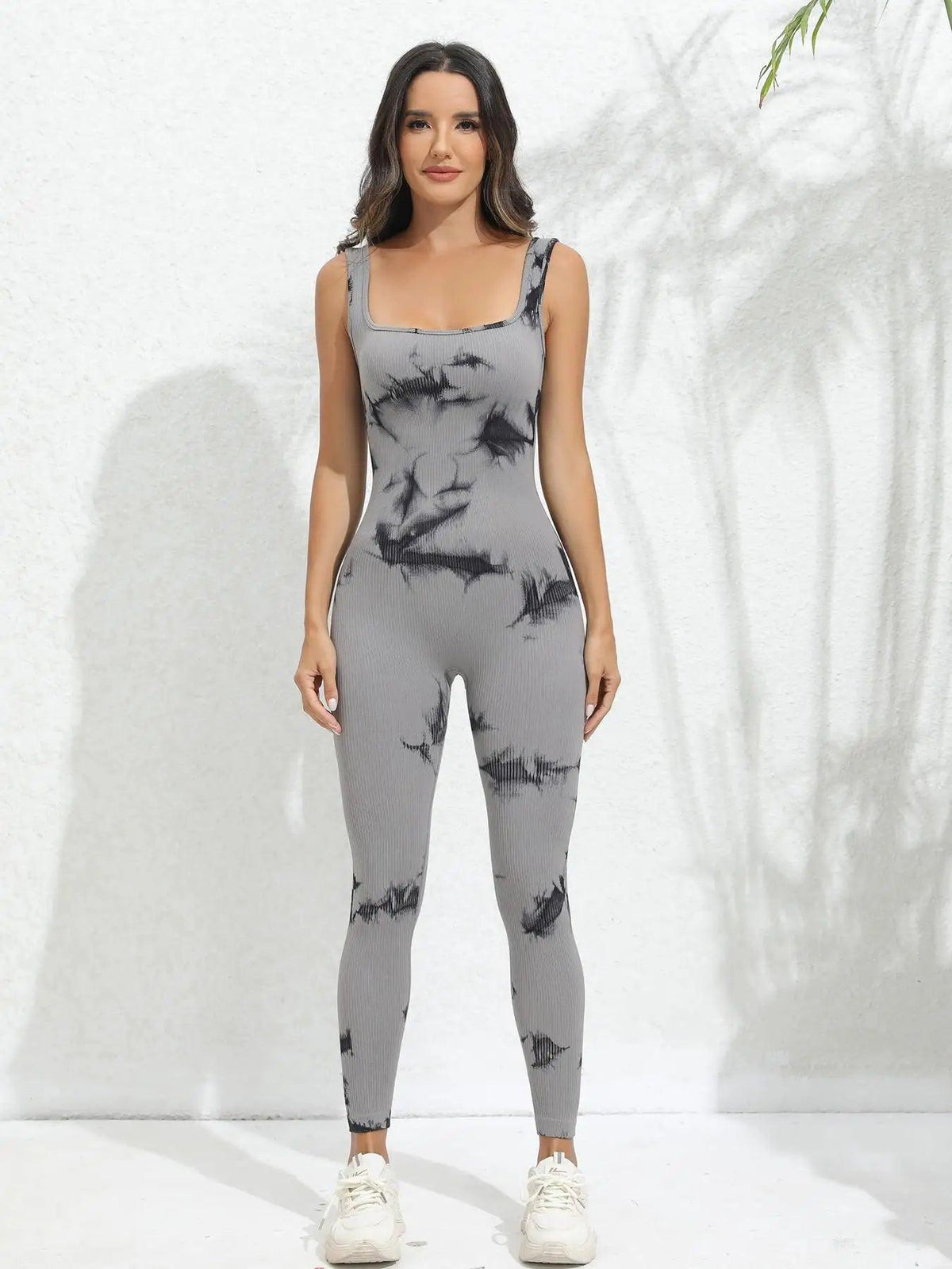 Women's Tie-Dye Yoga Jumpsuit - Ribbed Tank Top & Pants Set