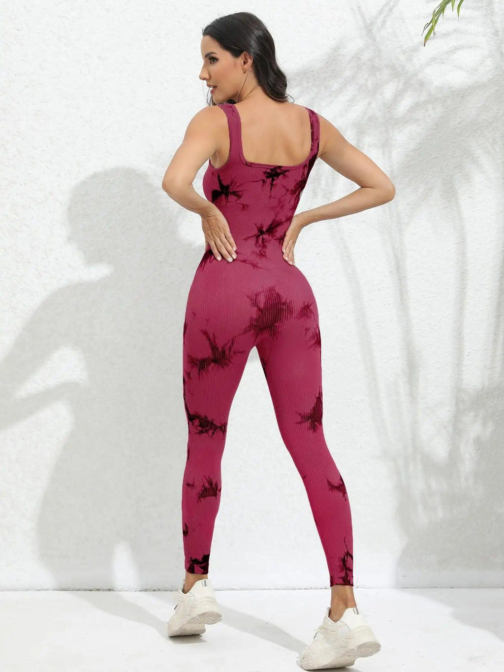 Women's Tie-Dye Yoga Jumpsuit - Ribbed Tank Top & Pants Set