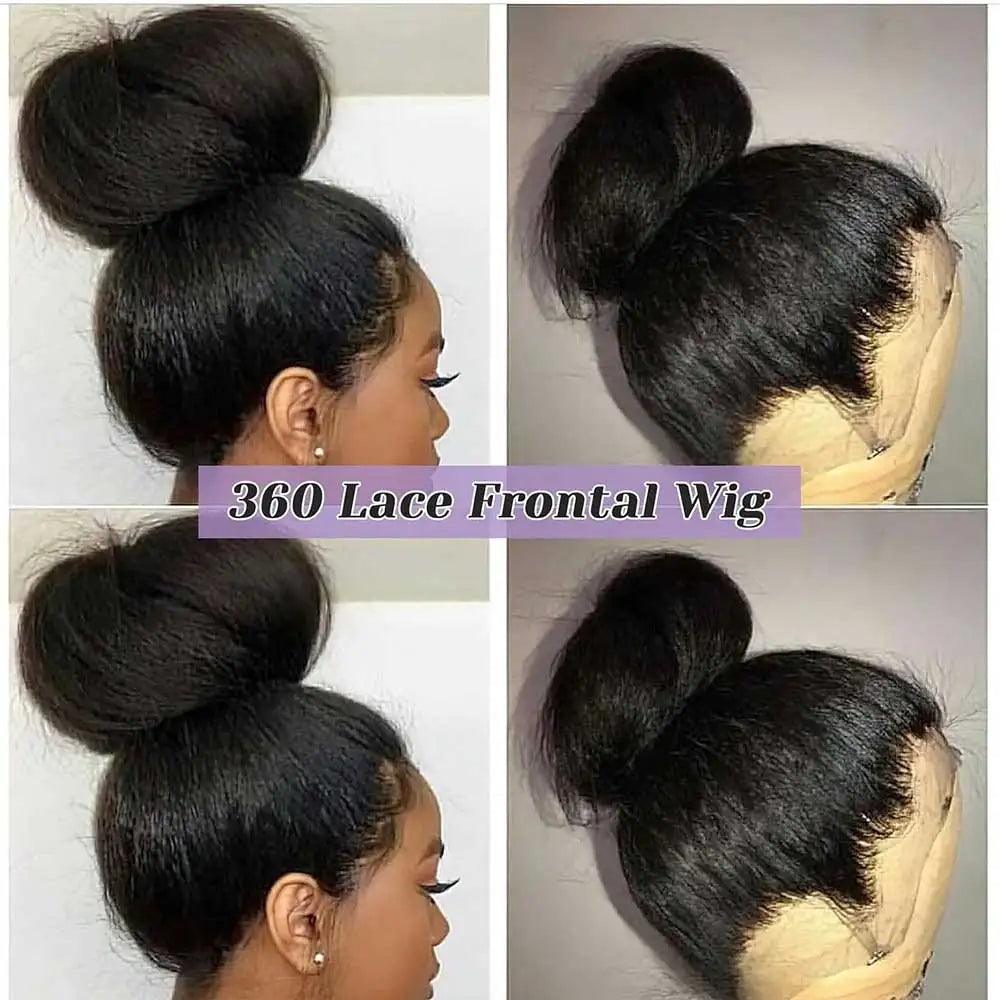 360 Lace Glueless Wig - Kinky Straight Human Hair with Invisible Strap