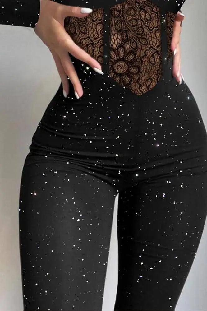 Women's Lace Bodycon Jumpsuit - Sexy Hollow Out One-Piece