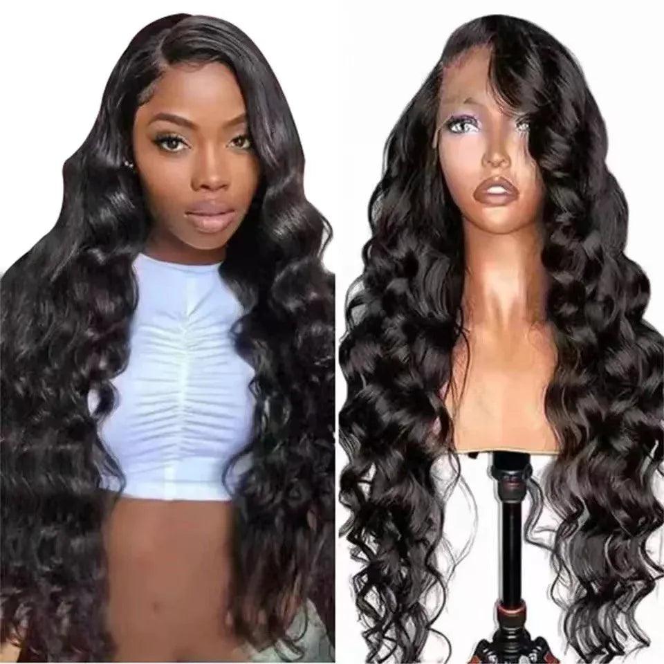 Long Curly Human Hair Wig with Side Bangs | Natural Look 100% Real Hair - Dazzling Beauty Solution