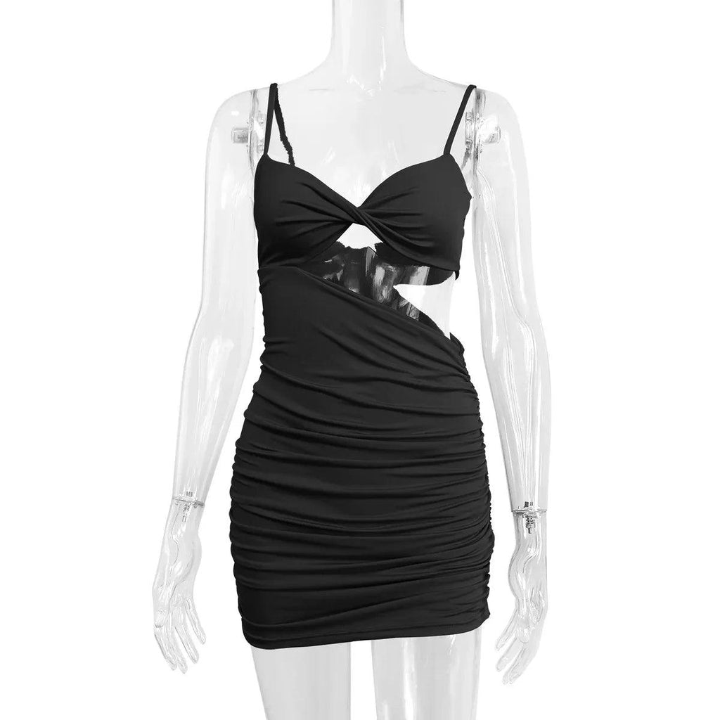 Women's Irregular Sling European And American Hollow Slim Fit Pleated Hip Dress - Dazzling Beauty Solution