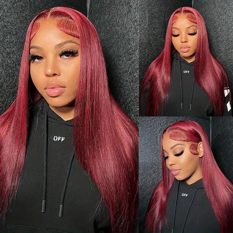 Wine Red Straight Front Lace Straight Hair Wig - Dazzling Beauty Solution