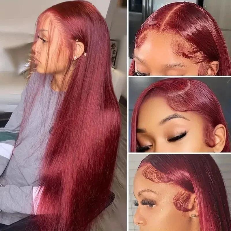 Wine Red Straight Front Lace Straight Hair Wig - Dazzling Beauty Solution