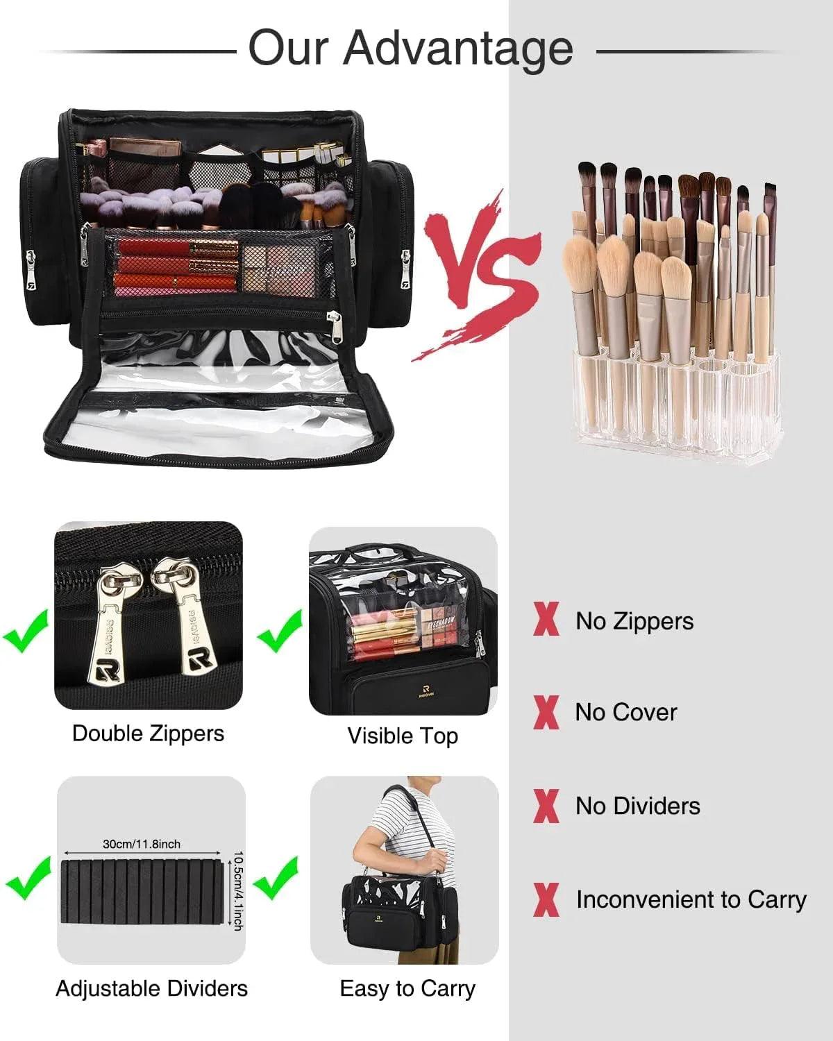 Extra Large Professional Makeup Brush Bag with Adjustable Dividers & Shoulder Strap - Dazzling Beauty Solution