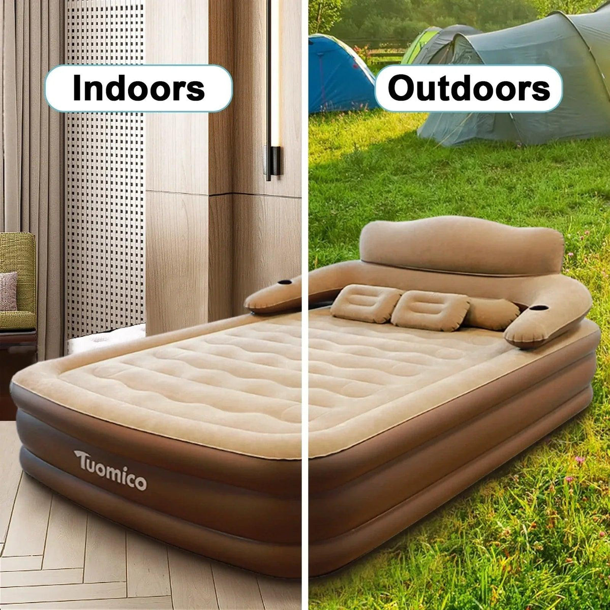 18In Queen Air Mattress with Headboard, Inflatable Mattress Airbed for Camping - Dazzling Beauty Solution