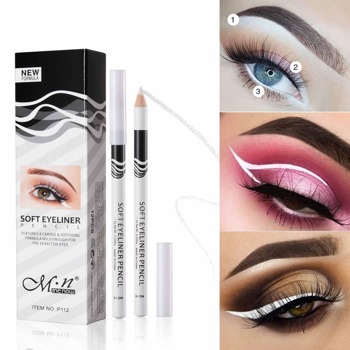 12-Piece Waterproof White Eyeliner Pencil Set – Brighten & Define Your Eyes - Dazzling Beauty Solution