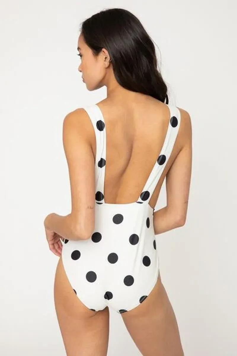 Marina West Polka Dot One-Piece Swimsuit – Beachy Keen Tied Plunge - Dazzling Beauty Solution