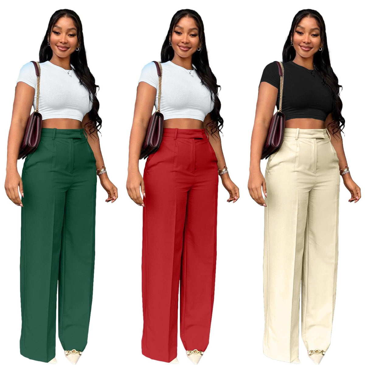 Women's High Waist Wide-Leg Pants - Straight Leg Trousers