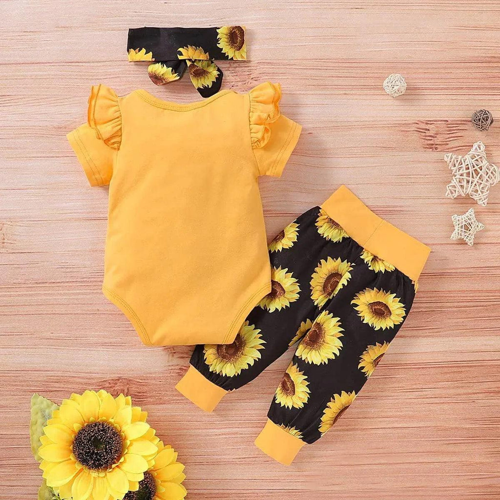 YVOWMING Baby Girls’ 3-Piece Outfit – Letter T-Shirt, Floral Pants & Headband (0–24M) - Dazzling Beauty Solution