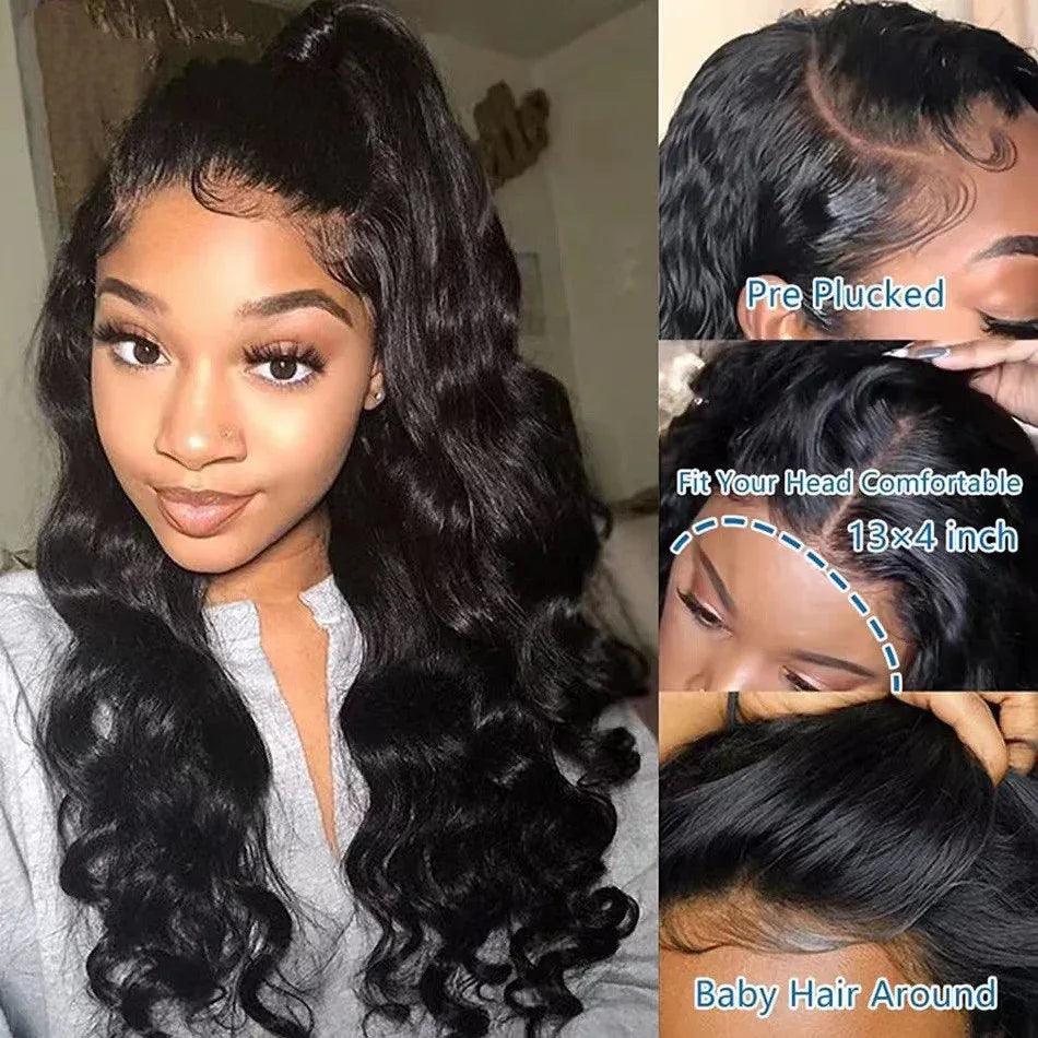 Long Curly Human Hair Wig with Side Bangs | Natural Look 100% Real Hair - Dazzling Beauty Solution