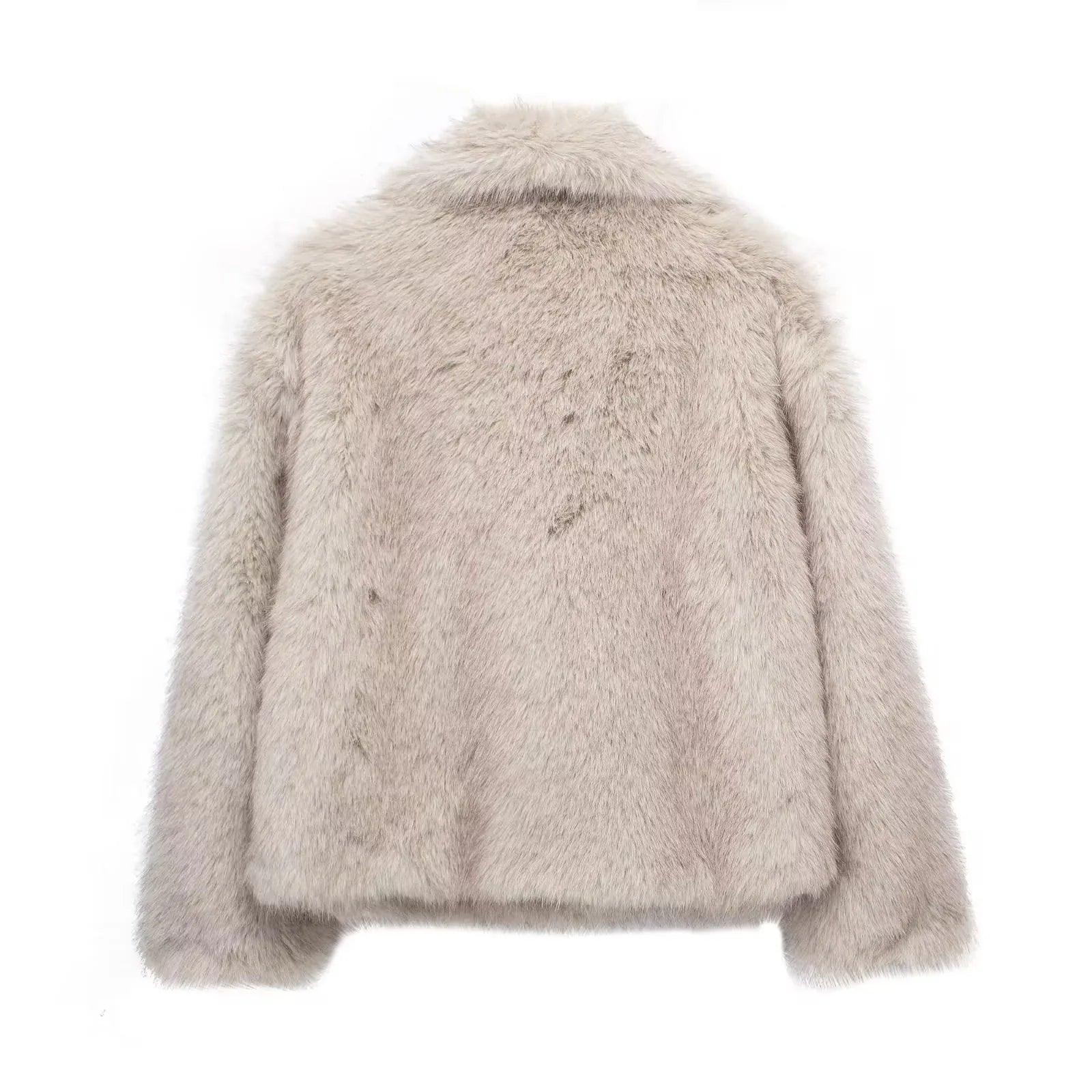 Winter Plush Coat Fashion Warm Thicken Fluffy Lapel Jacket Outwear Casual Long Sleeve Tops Womens Clothing - Dazzling Beauty Solution