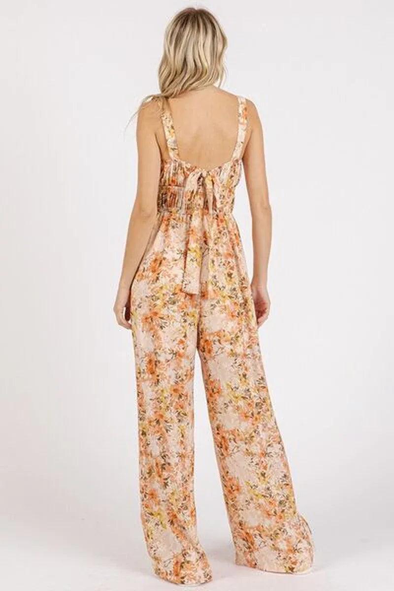 Mittoshop Flower Print Jumpsuit - Gathered Bust Sleeveless Style - Dazzling Beauty Solution