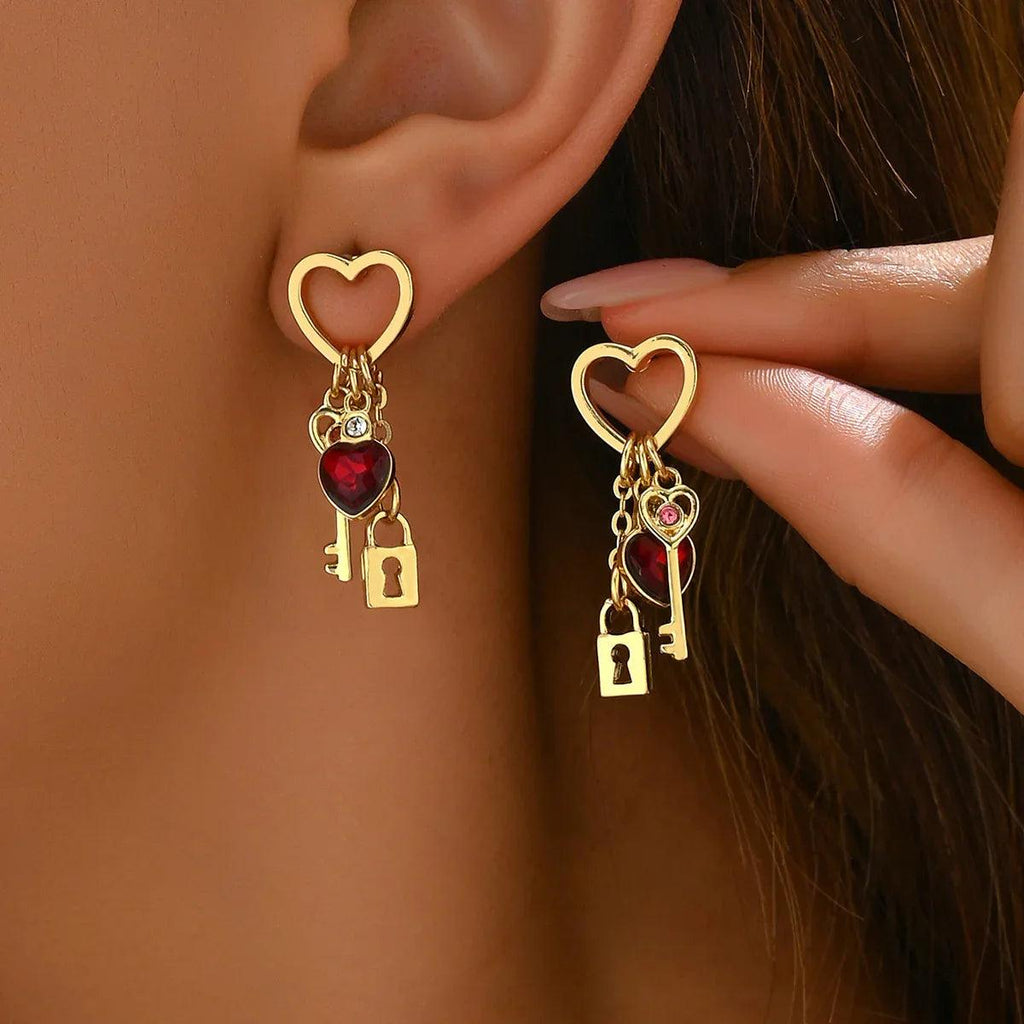 Valentine's Day Gift Luxury Love Earrings With Rhine Stone Lock Series Diamond Lock-shaped Special-interest Earrings For Women - Dazzling Beauty Solution