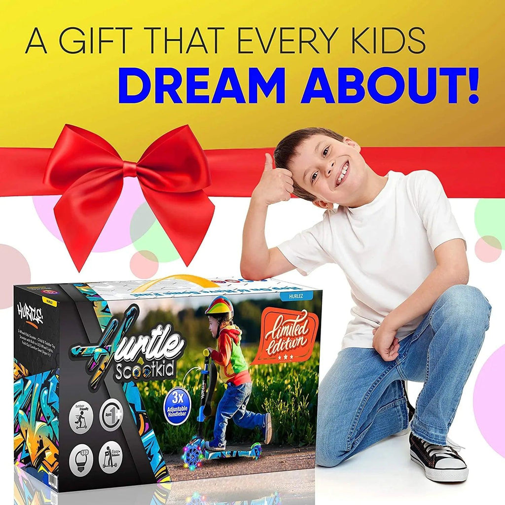 3-Wheeled Scooter for Kids - Wheel LED Lights, Adjustable Lean-To-Steer Handlebar, and Foldable Seat - Sit or Stand Ride with Brake for Boys and Girls Ages 1-14 Years Old - Dazzling Beauty Solution