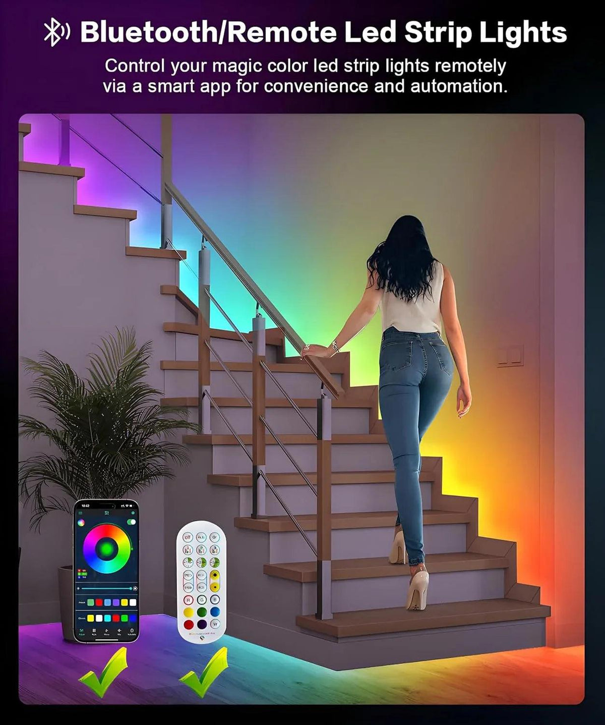 100ft RGB Music Sync LED Strip Lights with Remote & App Control - Dazzling Beauty Solution