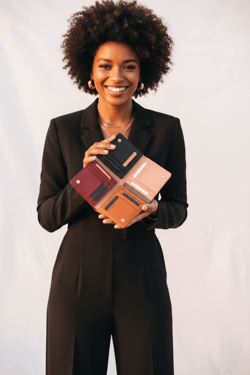 Black Woman Holding Retro Trifold Wallet