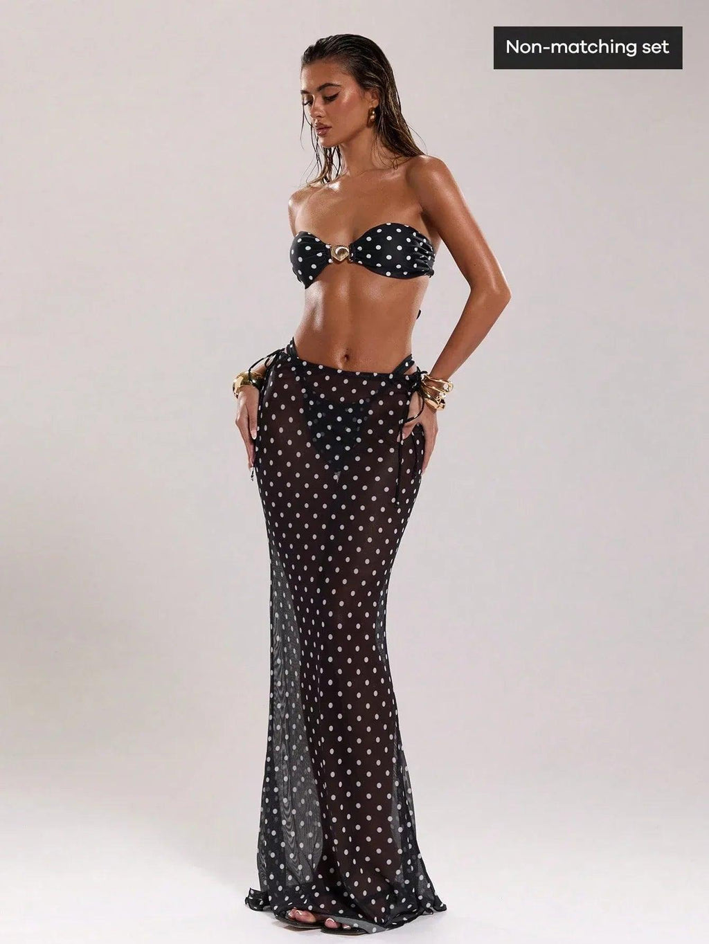 BAE Women’s New Arrival Black & White Polka Dot Low Waist Drawstring Resort Swimwear - Dazzling Beauty Solution