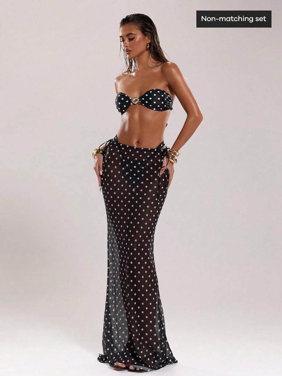 BAE Women’s New Arrival Black & White Polka Dot Low Waist Drawstring Resort Swimwear - Dazzling Beauty Solution