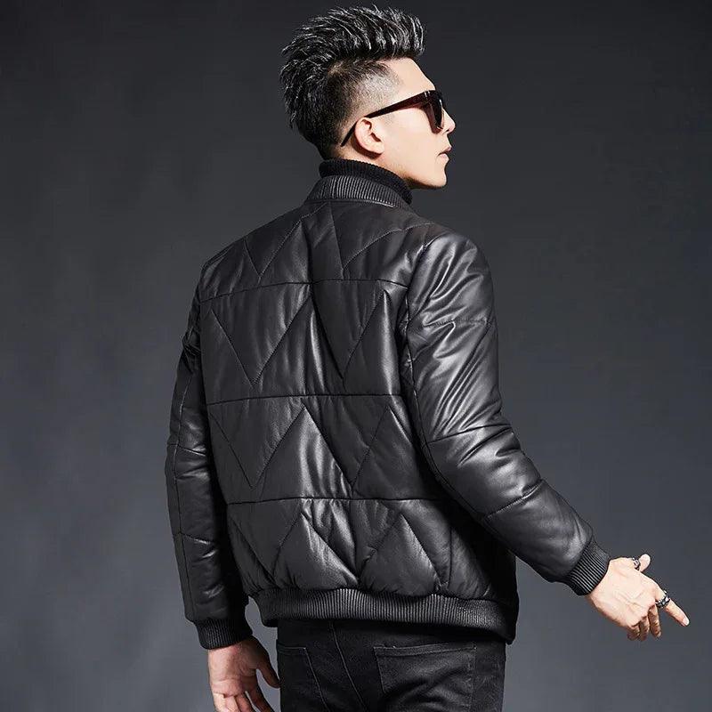 Men’s Premium Down Leather Jacket – Sheepskin & Fleece-Lined - Dazzling Beauty Solution