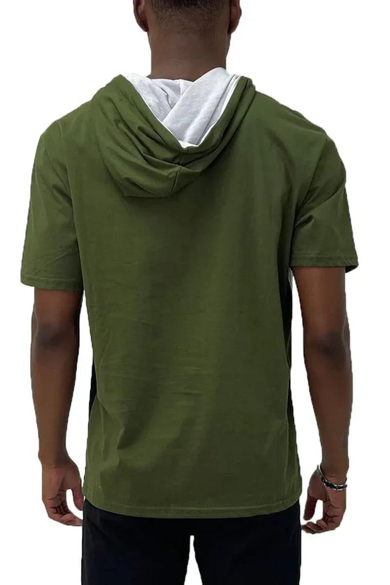 SOLID COLOR BLOCK SHORT SLEEVE HOODIE - Dazzling Beauty Solution