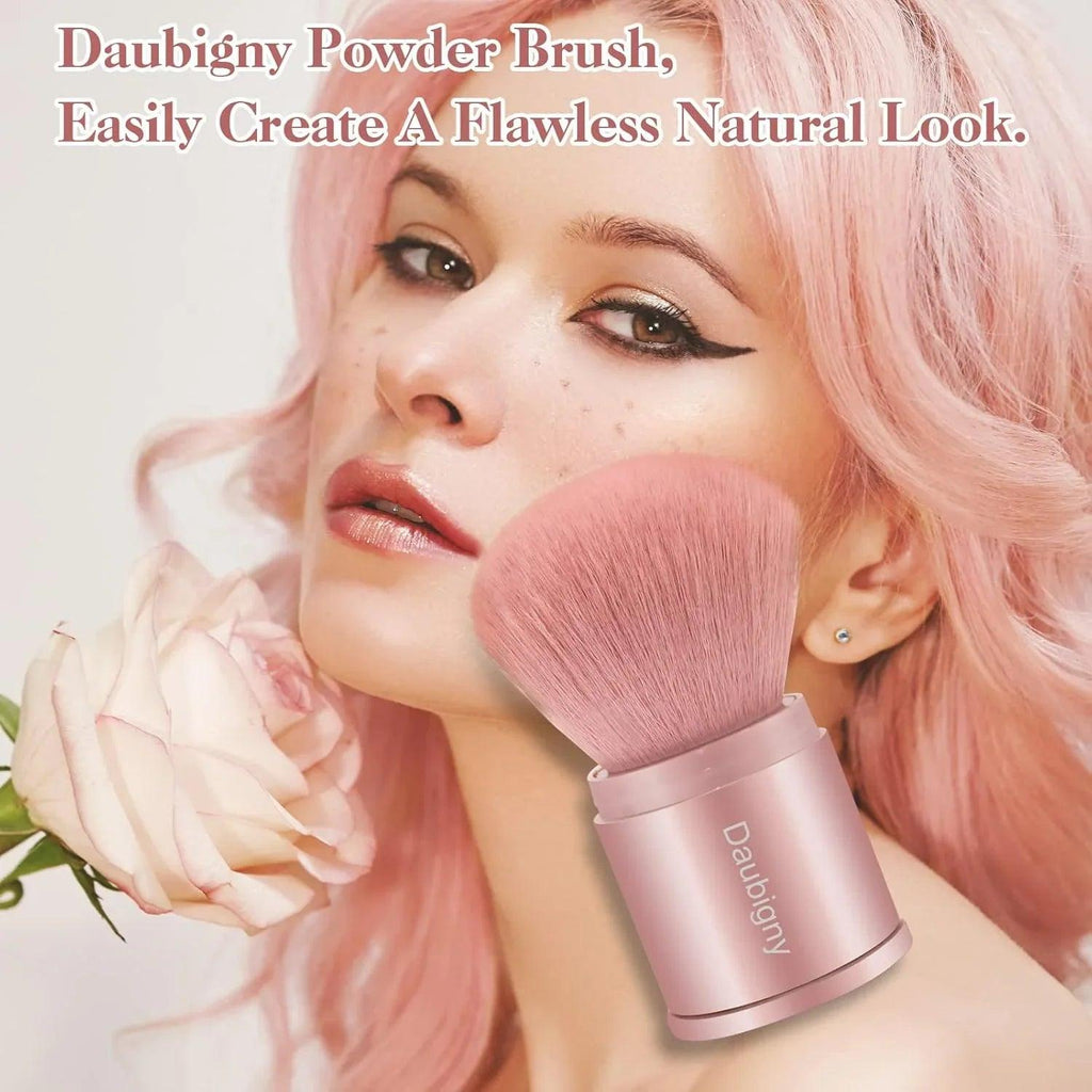 Retractable Kabuki Makeup Brush, Powder Brushes Foundation Travel Foundation Brush for Blush Bronzer & Powder (Pink) - Dazzling Beauty Solution
