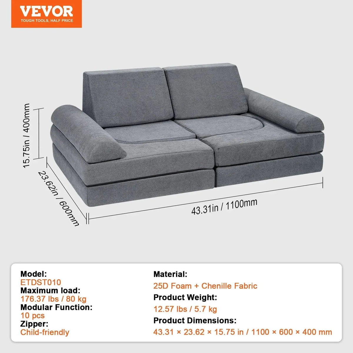 Modular Kids Play Sofa – Soft Suede Convertible Couch for Toddlers - Dazzling Beauty Solution