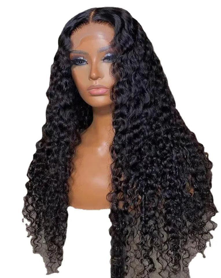 Women’s Long Curly Lace Wig with Side Bangs 100% Human Hair - Dazzling Beauty Solution