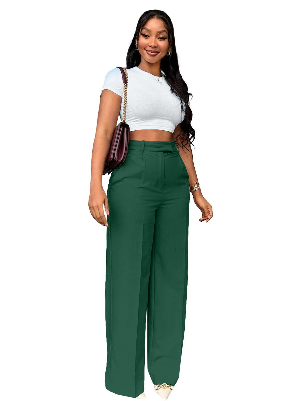 Women's High Waist Wide-Leg Pants - Straight Leg Trousers