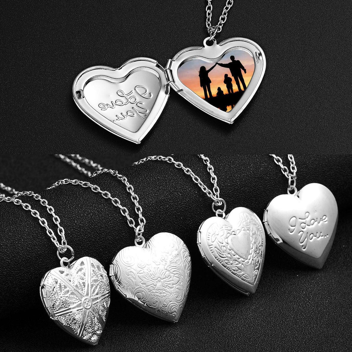 Carved Design Love Necklace Personalized Heart-shaped Photo Frame Pendant Necklace For Women Family Jewelry For Valentine's Day - Dazzling Beauty Solution
