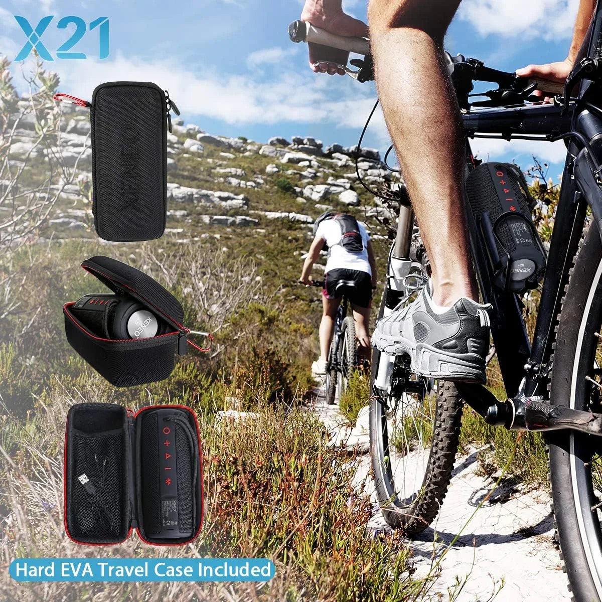 X21 Portable Outdoor Wireless Bluetooth Speaker Waterproof with FM Radio, Micro SD Card Slot, AUX for Shower - Hard Travel Case Included - Dazzling Beauty Solution