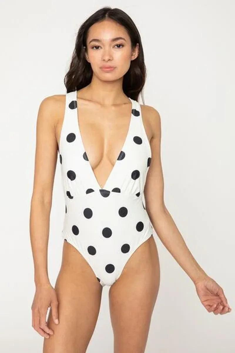 Marina West Polka Dot One-Piece Swimsuit – Beachy Keen Tied Plunge - Dazzling Beauty Solution