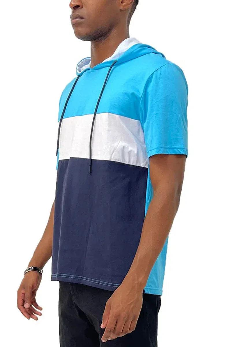 SOLID COLOR BLOCK SHORT SLEEVE HOODIE - Dazzling Beauty Solution